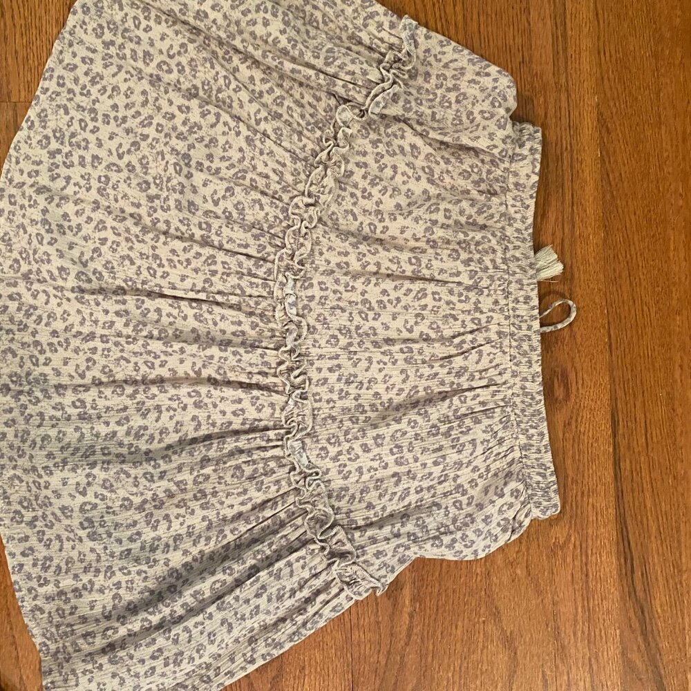 Leopard Print Tiered Mini Skirt with Ruffle Trim and Tassel Tie - Size M